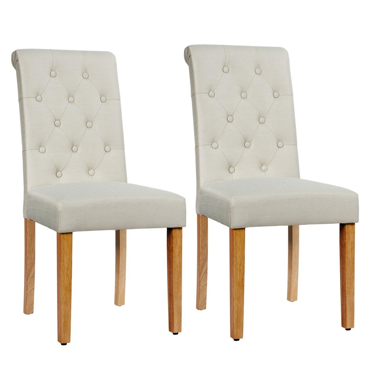 Costway Set of 2 Parsons Upholstered Fabric Chair with Wooden Legs Pink/Beige/Grey/White&Black